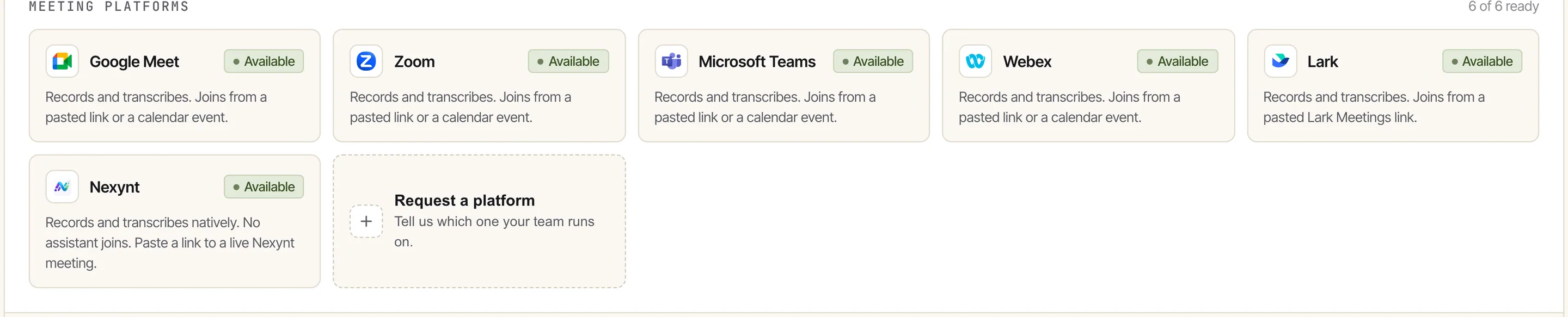 Meeting platform availability for the Citesvue assistant