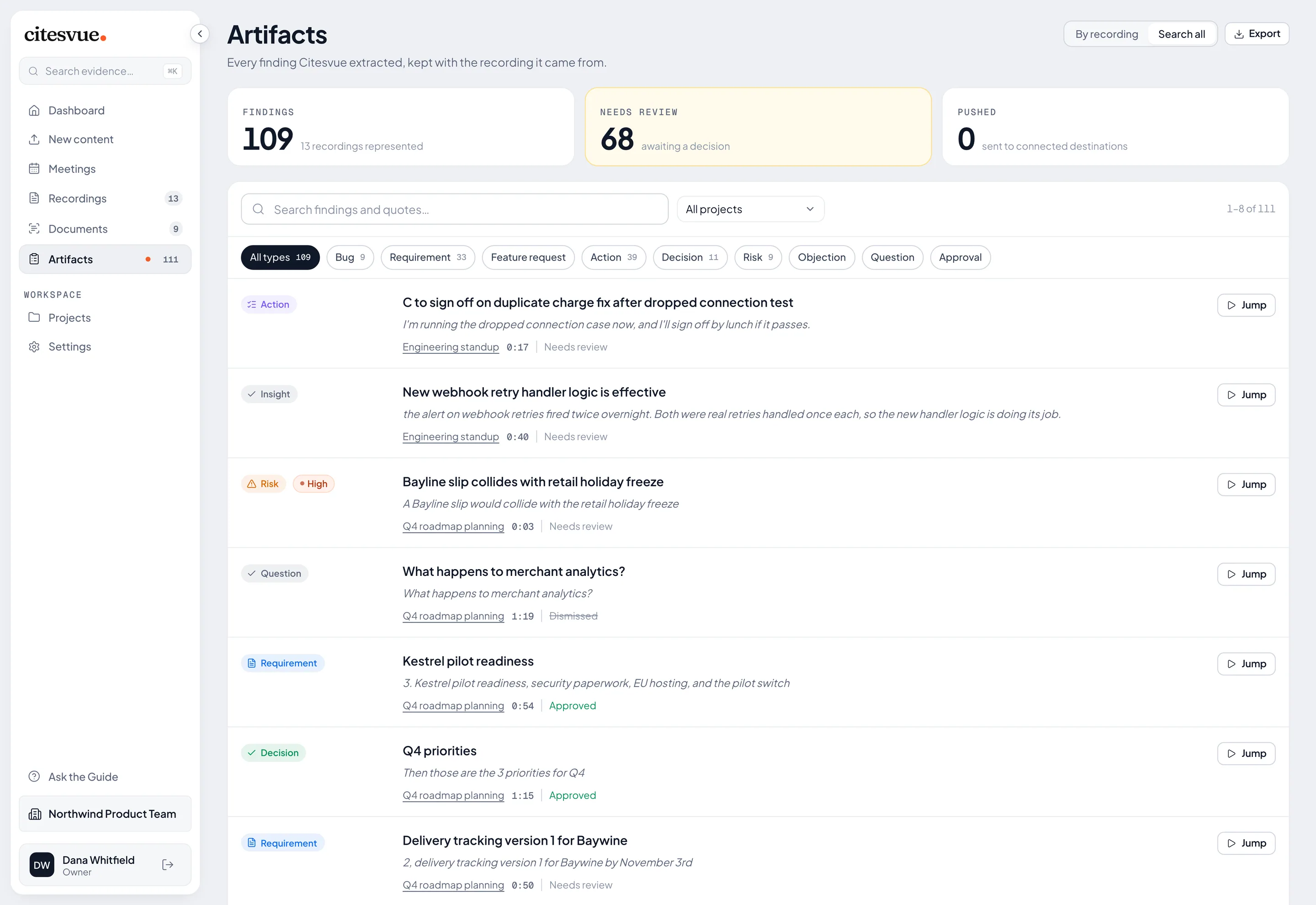 Searching all findings with type filters