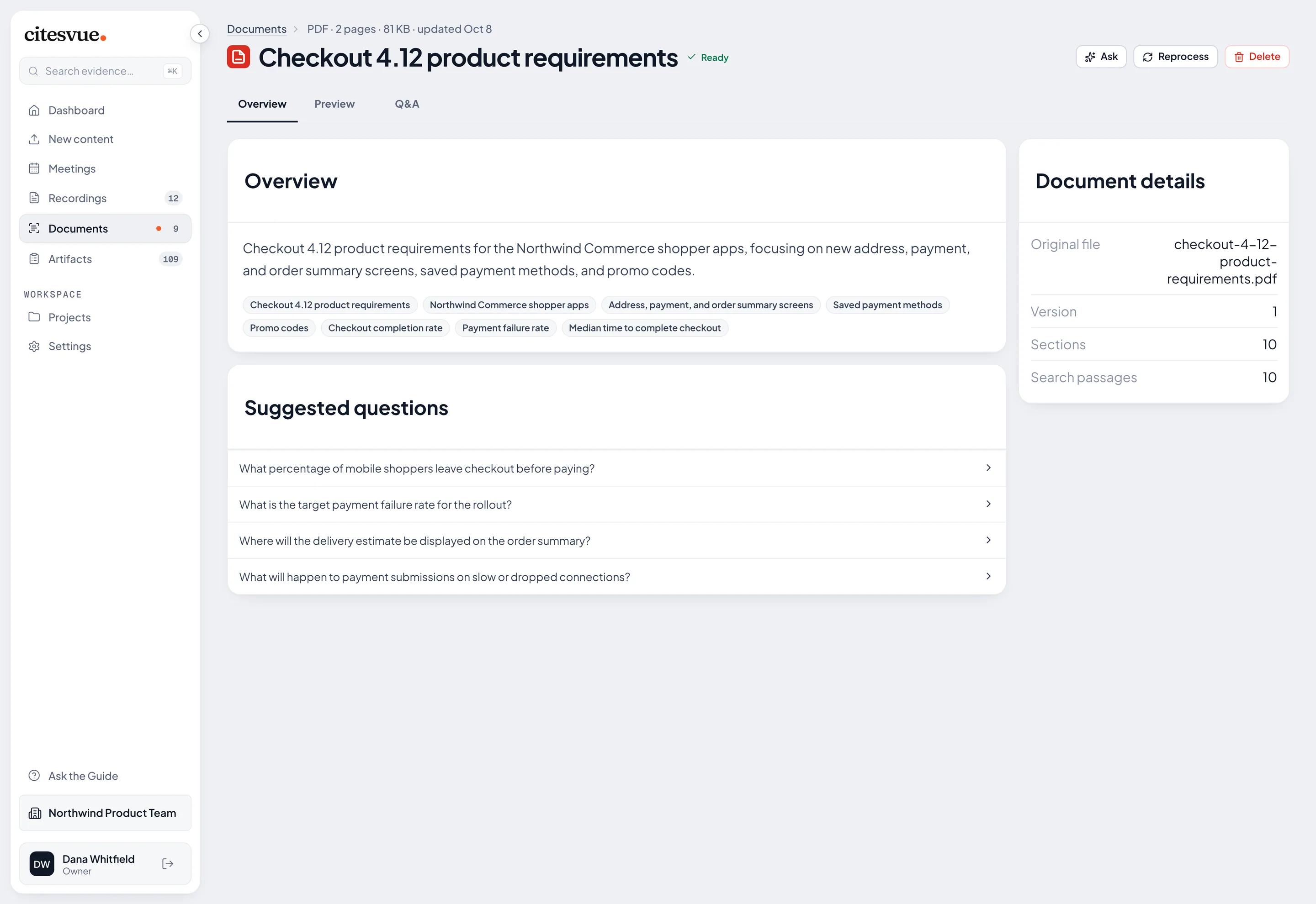 A processed document overview with its outline