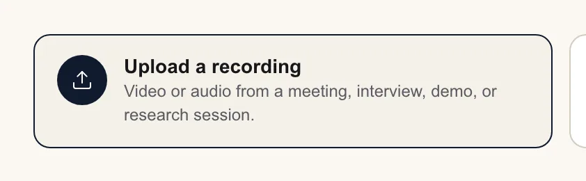 An upload configured with a title, project, and recording type