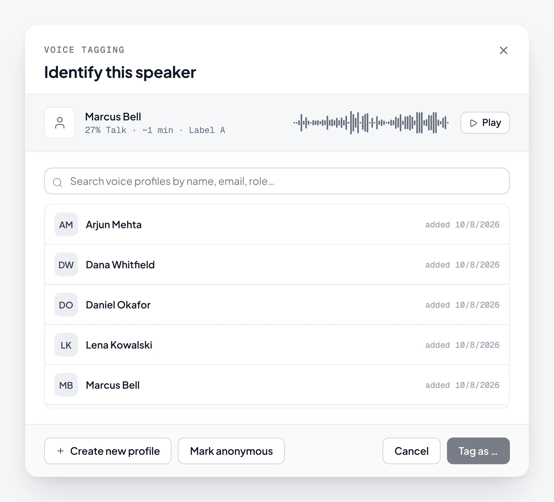 The dialog for identifying a speaker