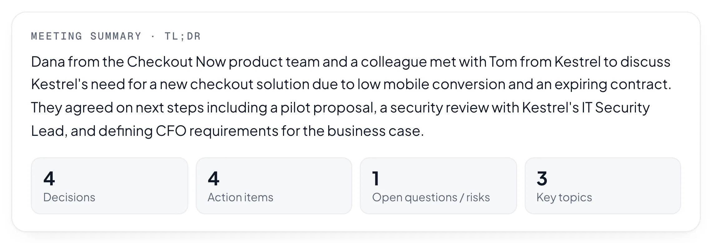The recap of a sales discovery call